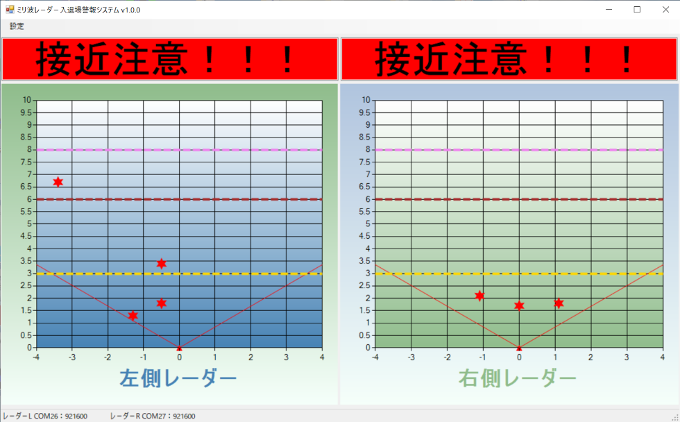 工事車両 退場警報システム画面イメージ